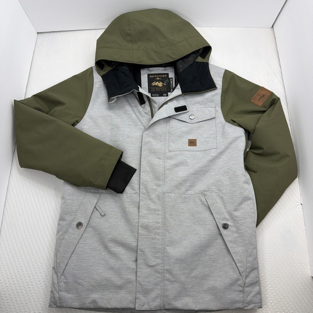 Quiksilver Ridge Youth XL Snow Jacket 10K DryFlight Gray Heather Olive EUC